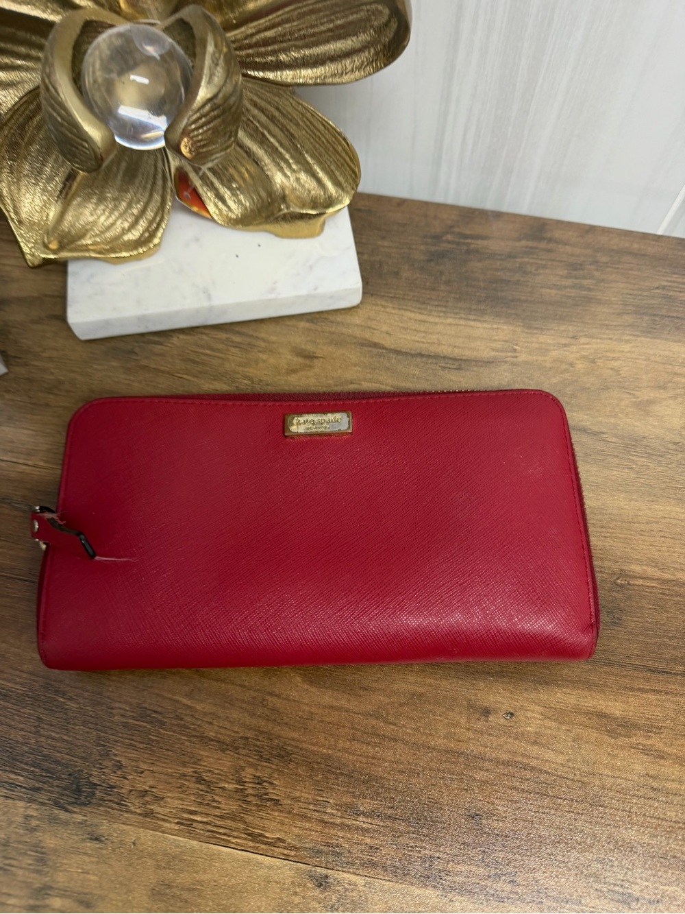 kate spade red zip-around continental wallet